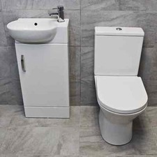 Cloakroom Vanity Unit Suite Slimline Basin Sink Toilet Set 450mm White Pacific