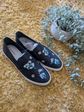 New Ladies Blue Lovley Shoes By Cath Kidston In Navy Blue Flower Embroidery 