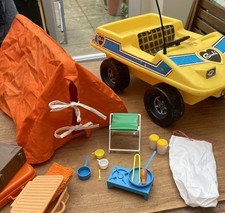 Vintage 1970s Pedigree SINDY DOLL CAMPING SCENE Barbie 11-12” Orange Tent & Car 