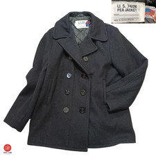 Schott 740N Pea Coat Black Wool Melton Quilted Lining Double Breasted USA 40