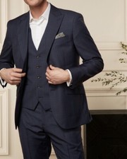 Bright blue check suit