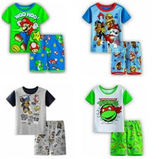 Kids Boys Girls Super Mario Pyjamas Short Sleeve T-Shirt Shorts Set Age 1-7Years