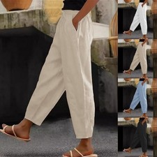 Women's Trousers Ladies Summer Loose Elastic Waist Crop Pants Plus Size 6-20