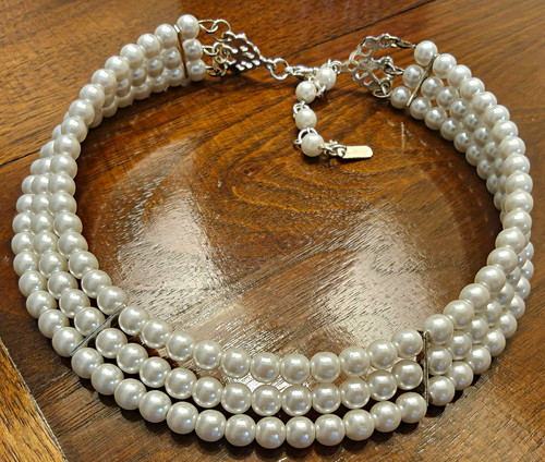 White faux pearl strand - white, 3-strand