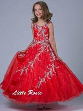 NEW* Little Rosie Girls Glitz Long National Pageant Dress LR2049 Red 10 $600