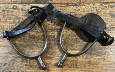 Antique Pair of WW1 Era Cavalry Officer Buckle & Button Spurs  c/w Straps
