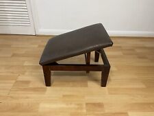 Vintage Solid Wooden Adjustable Footstool Foot Rest With Brown Faux Leather Top