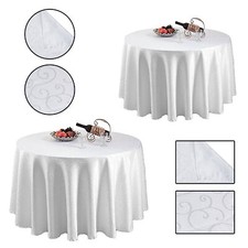 White Round Damask Table Cloth