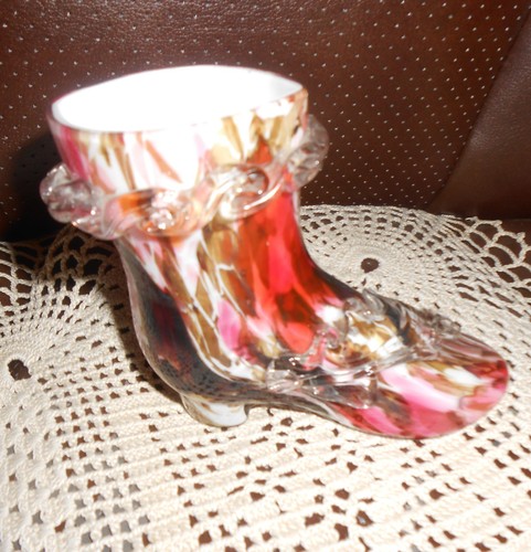 Early art glass shoe boot - glass,