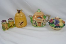 Japanese/Foreign Art Pottery Bundle - Teapot, Cruet, Honey, Preserve pot