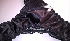 Sexy Black Satin / Lace Women's Thong Panties Knickers CD TV Sissy  34" - 42" +