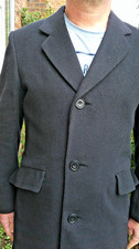 Vintage Hammersley long black Cashmere Wool Coat Jacket 40" Chest Smart