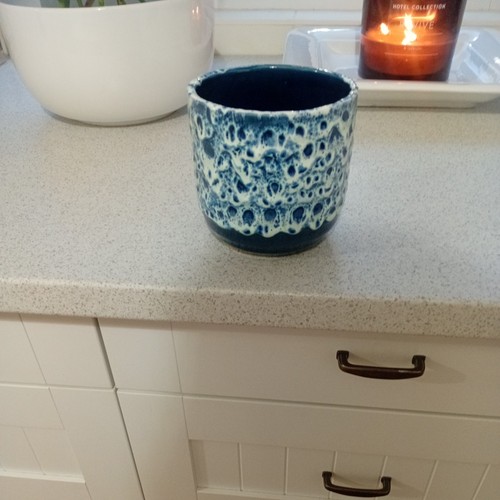Blue pottery vase small plant - pottery,