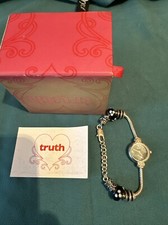 LADIES TRUTH ACCURIST WATCH MOP DIAL BRACELET STRAP BEADS & CHARMS LOBSTER CLASP