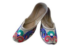 Women Wedding Shoes Indian Leather Handmade Jutties Mojaries Flip-Flop US 6.5