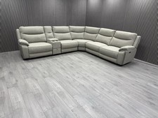 DFS CORNER SOFA ELECTRIC RECLINER USB LIGHTS CUP HOLDER FABRIC LIGHT GREY