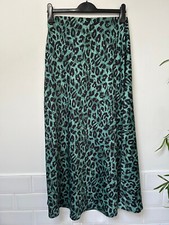 ZARA Green & Black Leopard Print Silky Midi Length Skirt S UK8-10