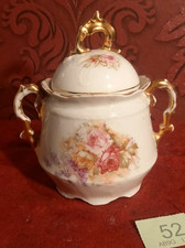 Antique German Sugar Bowl with Lid Victorian Rose Pattern Unique Two Handles