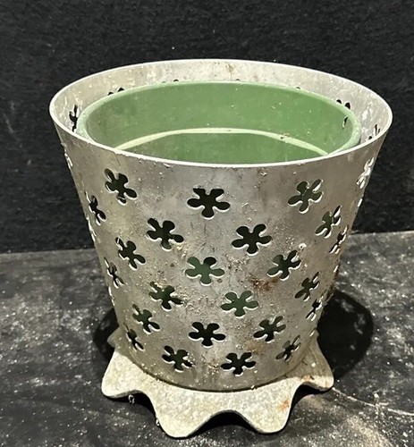 Vintage aluminium plant pot - vintage,