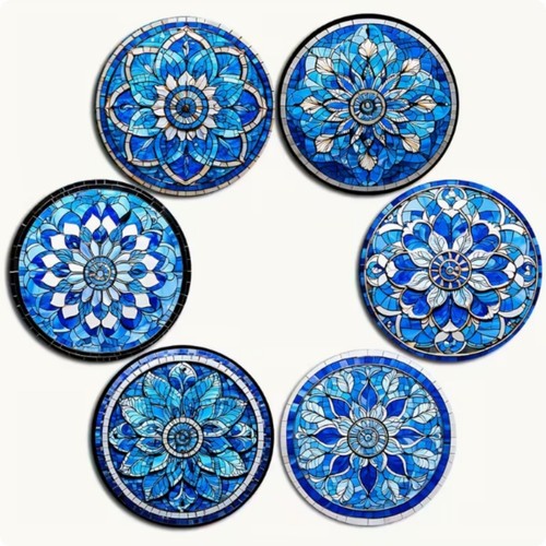 Blue mosaic mandala coasters - blue,