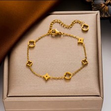 18K Gold Plated Round Geometric  Stainless Steel Clover Flower bracelet 