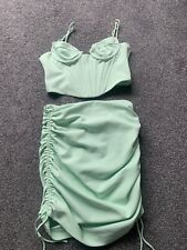 WOMENS APPLE GREEN COORD OUTFIT SET SKIRT AND TOP ZARA 8 CLUBBING.