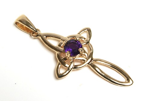 9ct gold amethyst celtic cross - 9ct,