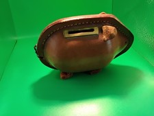 vintage hand made leather pig money box