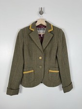 Joules Tweed Blazer Jacket Size UK 8 Toad Green Wool Hacking Parade Country