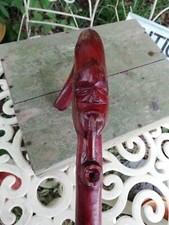 Unusual Vintage Carved Wood African Walking Stick With Face Man Smoking A Pipe