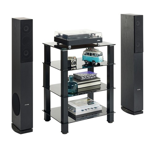 Mmt black glass hifi rack - black, 4