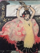 Gwenda vintage flamenco spanish dancer compact mirror fountain courtyard green