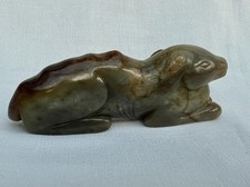 Fine 20th Century Chinese Russet Celadon Jade Carving of a Deer.