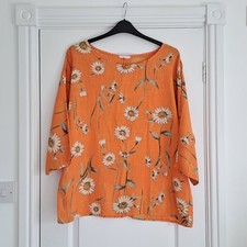 Beautiful Tunic Top Lagenlook Style UK 18-20 Made In Italy Orange - Linen Blend