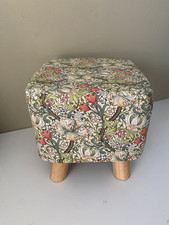 Small Square footstool With Handmade Cover In William Morris Golden Lily Fabric