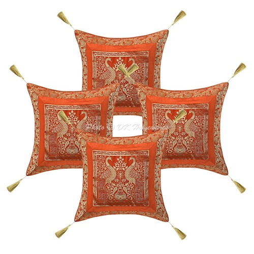 Orange cushion cover brocade - cushion,