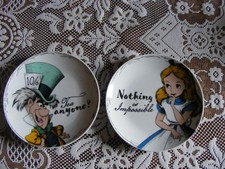 Two Disney Alice In Wonderland Ceramic 7.5" Side Plates Alice and Mad Hatter.