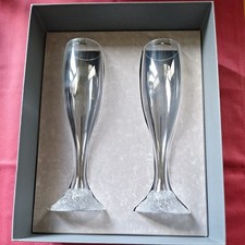 LALIQUE MILLENIUM 2000 Pair of Champagne Flutes Never Used 23.7cm Tall Boxed