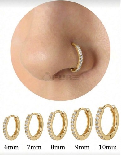 Sterling silver nose ring - silver, cz