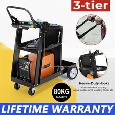 Welding Cart 3 Tier Trolley Chains Plasma Cutter Mig Arc Tig Welder 80kg Storage