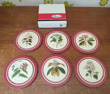 6 X Vintage Pimpernel Round Coasters Flora Japonica Cork Backed Boxed (2)