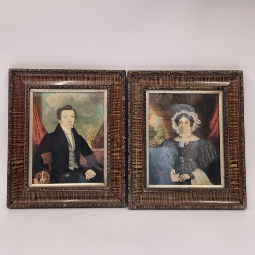 Antique 19thc pair watercolour - pair,