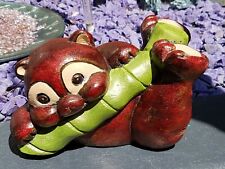 WOODEN ANIMAL ORNAMENT RED PANDA WITH BAMBOO