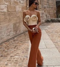 Zara Stunning Limited Edition Ecru Raised Flower Bustier Crop Top XS Bloggers