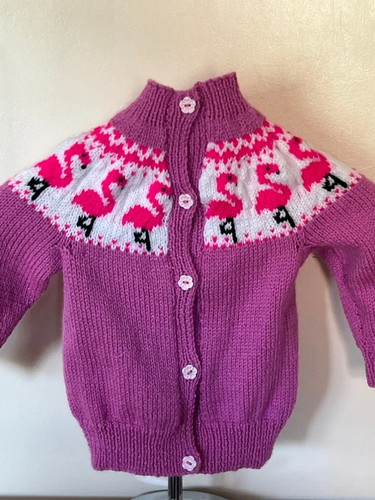 Hand knitted flamingo cardigan