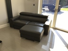 DFS Kalamos Leather Sofa Bed with Ottoman stool - Dark Grey - Good Condition