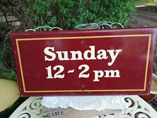 Original Vintage English Wooden Painted  Pub Wall Plaque Sign Sunday 12 - 2pm