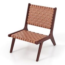 Modern Lounge Chair Woven Leather Accent Chair Armless Reading Side Chair Brown