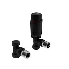 Black Angled Thermostatic TRV Radiator Valves with Lockshield x 15mm Free Ship