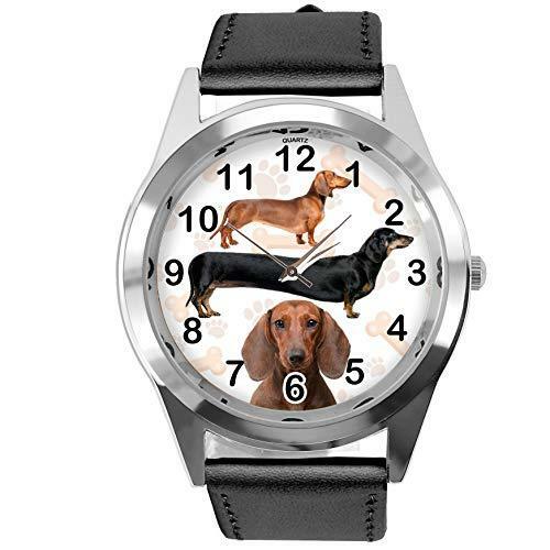 Black leather round watch for - black,